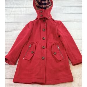 Burberry Children Brit 100% Wool Pea Coat Hooded Red Size ?? READ